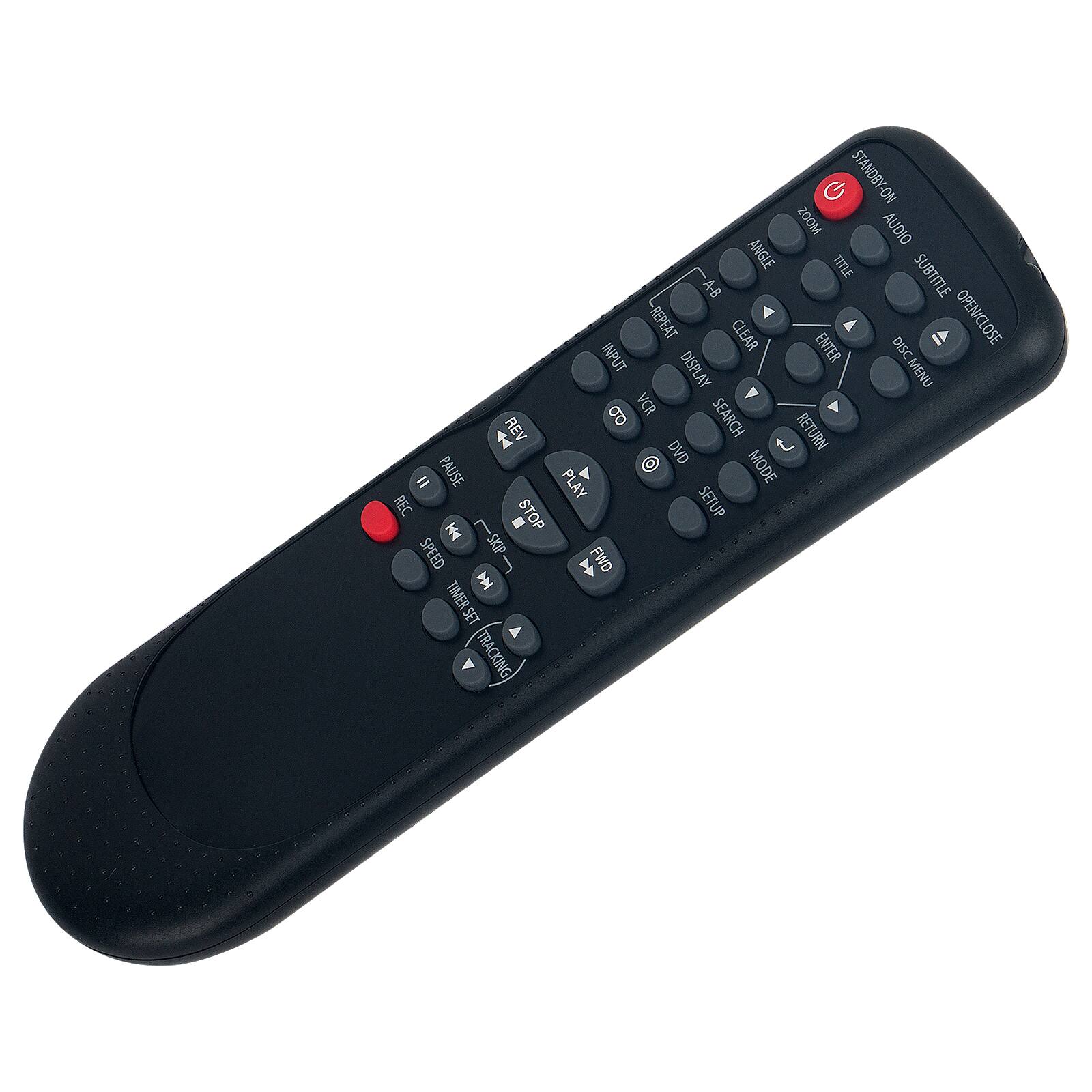 STANDBY  
NO ZOOM  
AUDIO  
ANGLE  
TITLE  
A-8  
SUBTITLE  
-REPEAT  
CLEAR  
A  
OPEN/CLOSE  
INPUT  
ENTER  
DISC  
DISPLAY  
MENU  
a  
VOR  
SEARCH  
REV  
RETURN  
DVD  
t  
PAUSE  
A  
O  
MODE  
=  
PLAY  
REC  
STOP  
SETUP  
-  
SPEED  
SKIP  
FWD  
TIMER  
SET  
4  
TRACKING