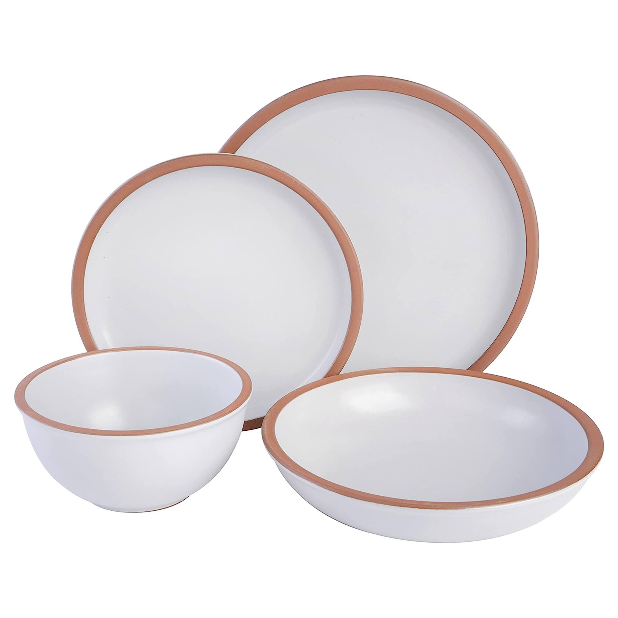 Alt View 1. Gibson - Soho Lounge Lagos 16 Piece Terracotta Double Bowl Dinnerware Set in Solid Matte White - White.