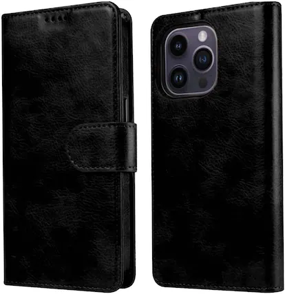 Front. RadEnergy - RadEnergy Leather Wallet Case with EMF Protection for iPhone 12 Pro Max – Black - Black.