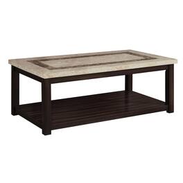 Manhattan Lane - Cora 48 Inch Coffee Table, Faux Marble Top, Block Legs, Espresso - Brown