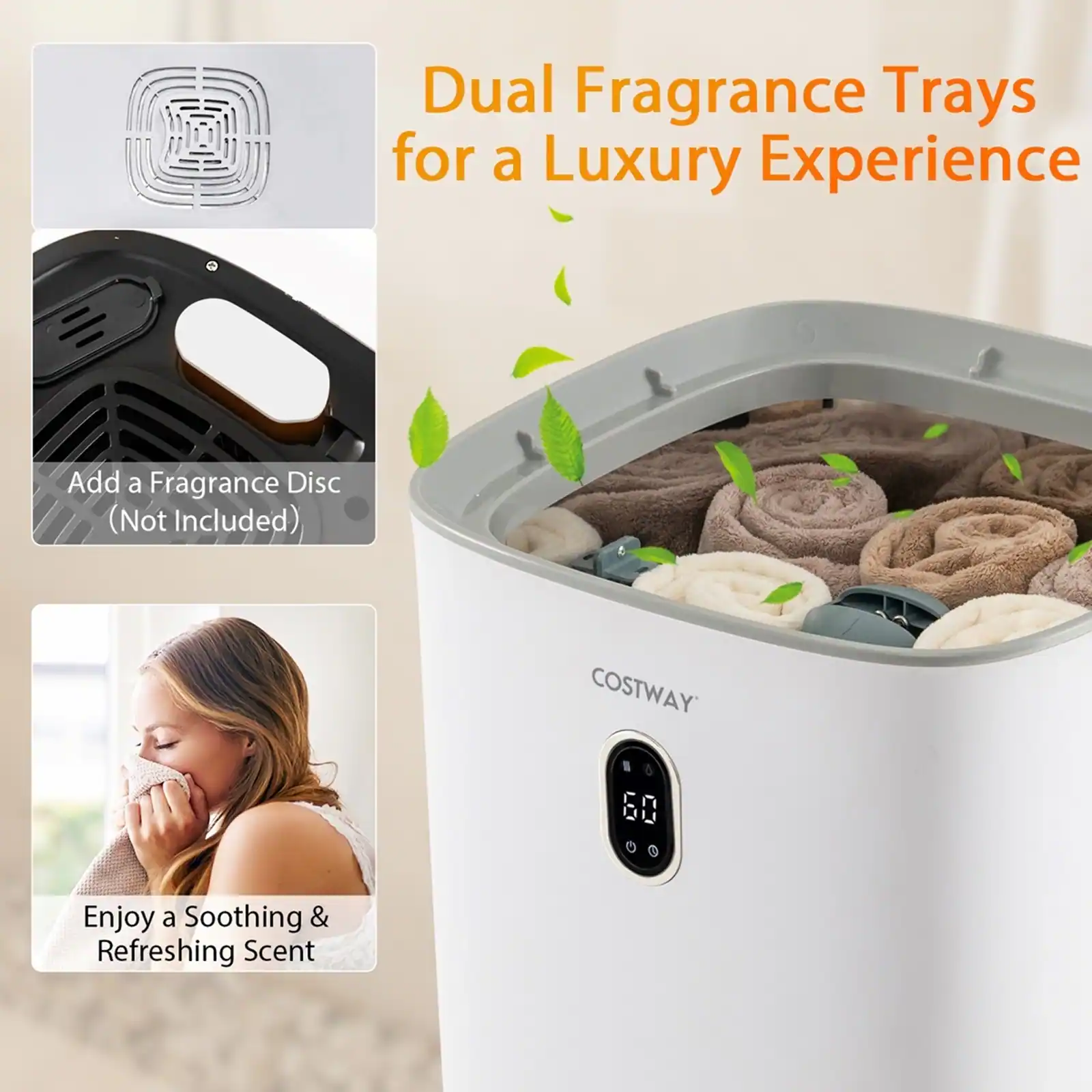 Dual Fragrance Trays for a Luxury Experience

Add a Fragrance Disc (Not Included)

Enjoy a Soothing & Refreshing Scent

COSTWAY