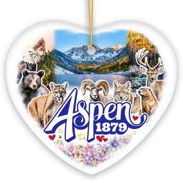 OrnamentallyYou - Adventurous Aspen Colorado Ornament Snow Mountains Nature Traveler and Skiing Souvenir Heart - Multi-colored