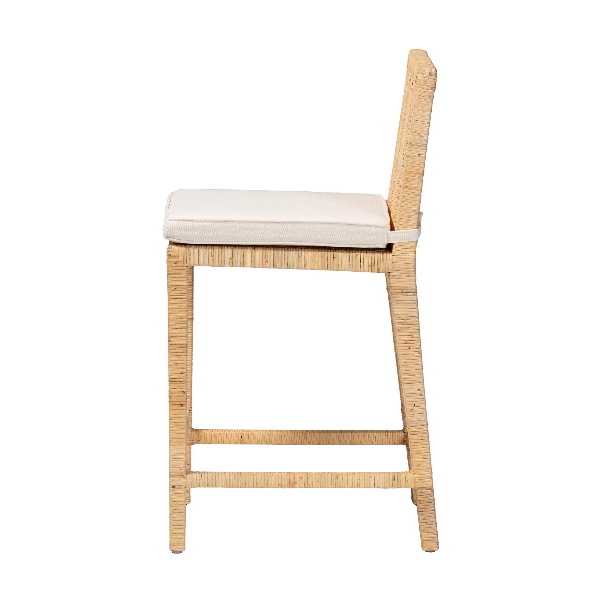 Left. bali & pari - Sofia Modern and Contemporary Natural Finished Wood and Rattan Counter Stool - Natural.