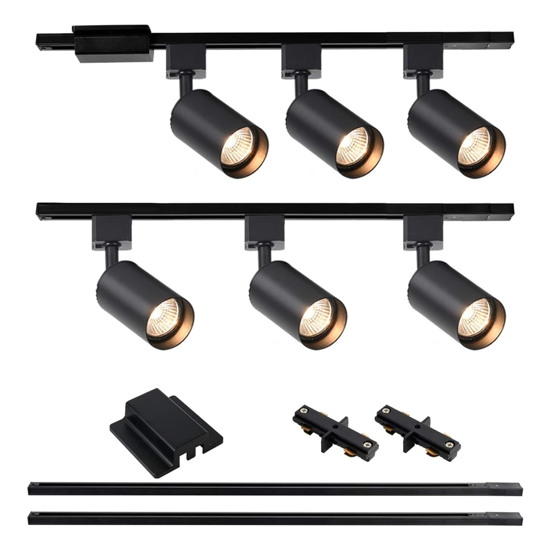 Dazzed Corner - 6-Light LED Track Kit, H-Rail with Floating Canopy (No Bulbs) - Black