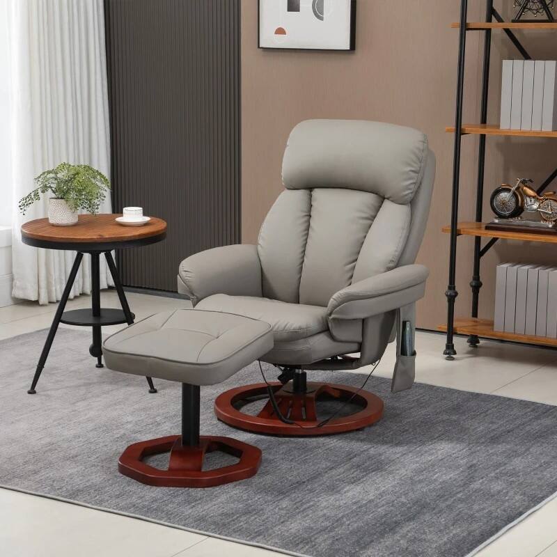 Back. Hivvago - Adjustable Faux Leather Electric Remote Massage Recliner Chair w/ Ottoman - Grey Brown.
