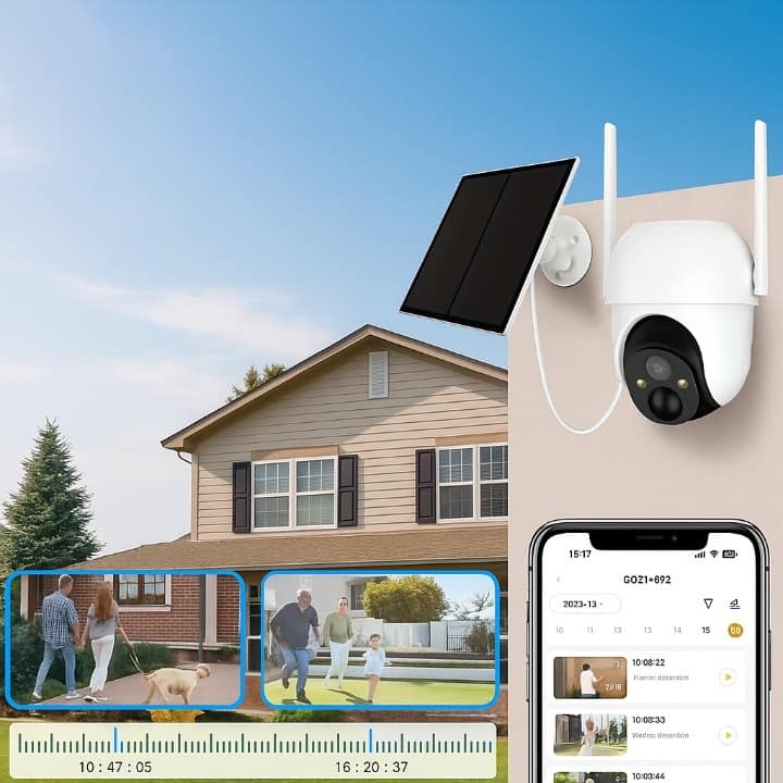 Zell Electronics - 2K Wireless Solar Security Camera 355° PTZ, AI Detection, 2-Way Audio, Color Night, Battery Powered - White