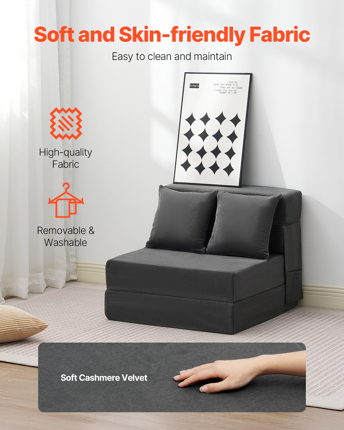 VEVOR Folding Sofa Bed, 3 in 1 Foldable Couch Bed with 2 Pillows