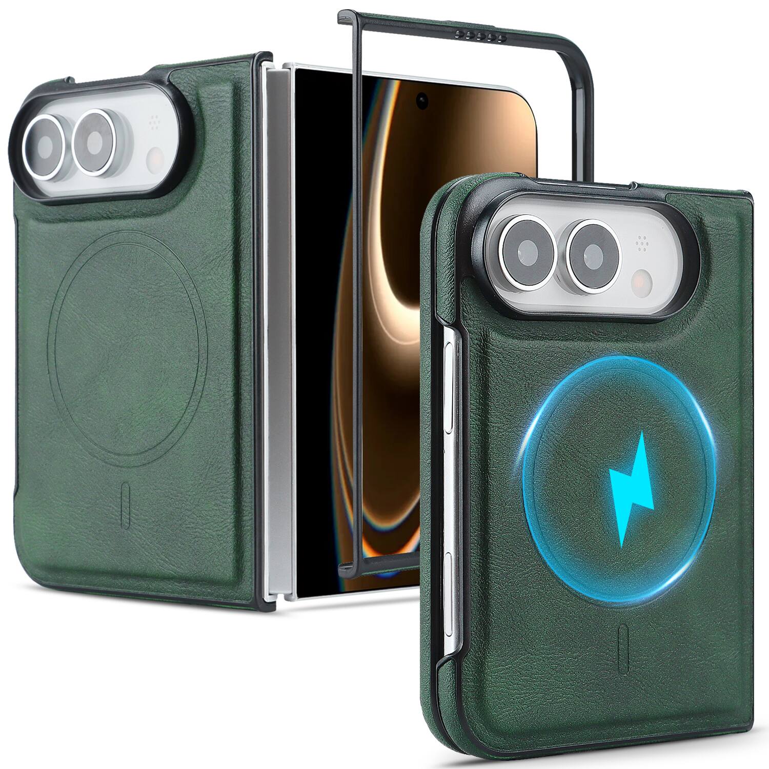 UUCOVER - Magnetic PU Leather Case for Apple iPhone Duo, Compatible with MagSafe, Shockproof Raised Edge Protection Hard PC Cover - Green