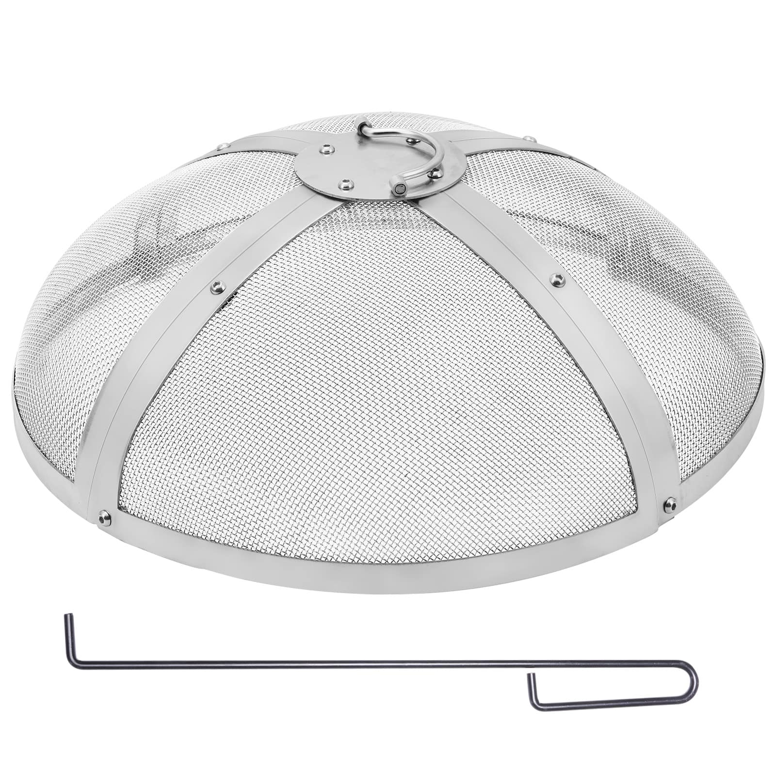 VEVOR - Fire Pit Spark Screen Round 27", Reinforced Heavy Duty Steel Metal Cover, Outdoor Firepit Lid, Easy-Opening Top Screen - Silver