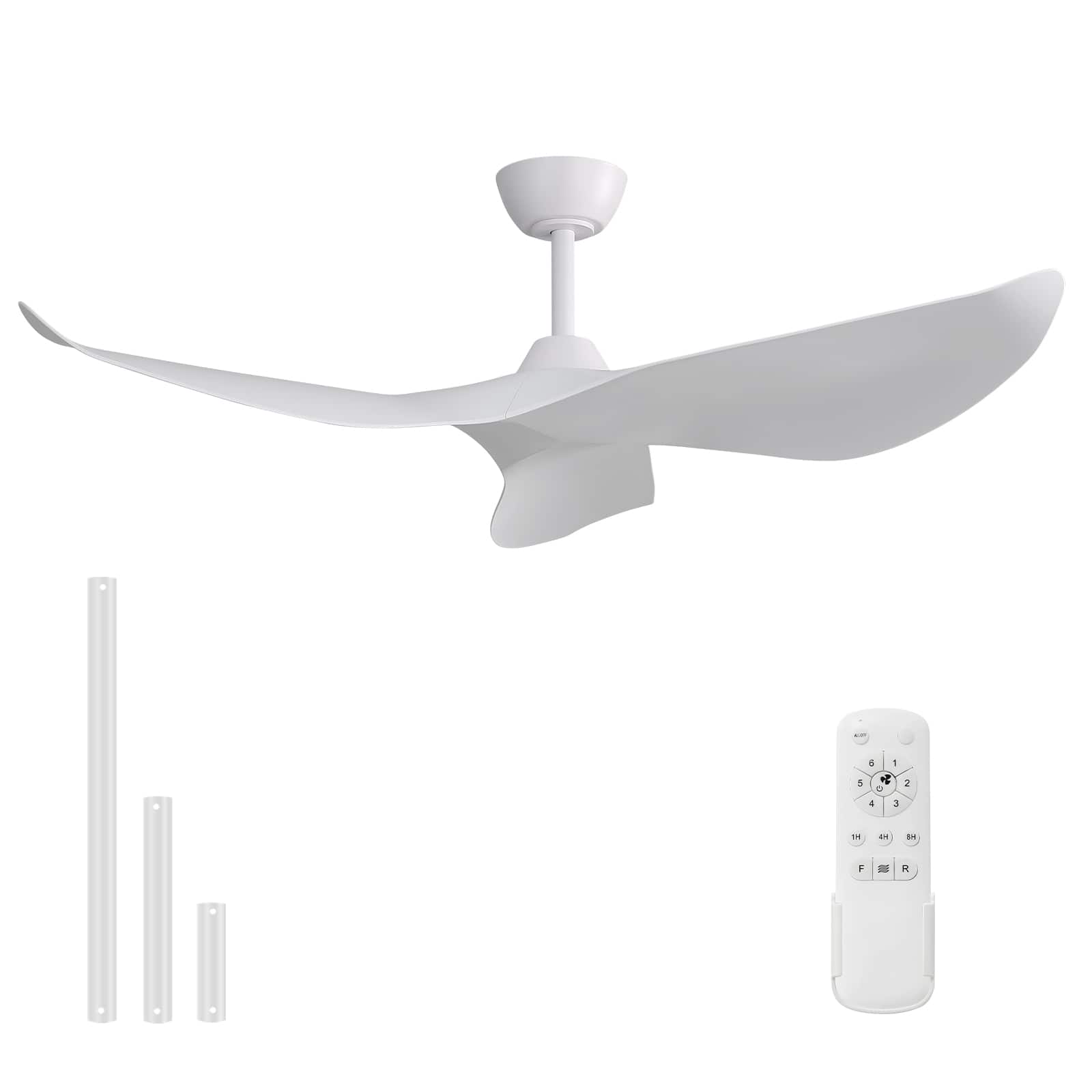 Sofucor - 52 Inch Mordern Propeller Ceiling Fan No Light with Remote for Indoor Farmhouse Bedroom Living Room Outdoor Patio Porch - White