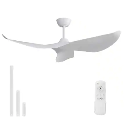 Front. Sofucor - 52 Inch Mordern Propeller Ceiling Fan No Light with Remote for Indoor Farmhouse Bedroom Living Room Outdoor Patio Porch - White.