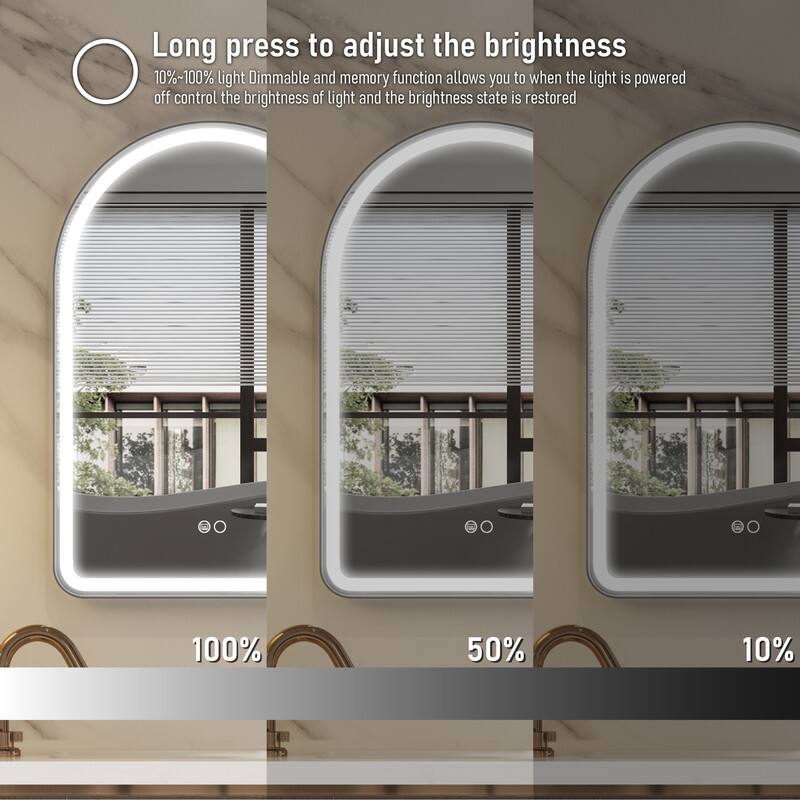 Long press to adjust the brightness  
10%~100% light Dimmable and memory function allows you to when the light is powered off control the brightness of light and the brightness state is restored  
100% 50% 10%