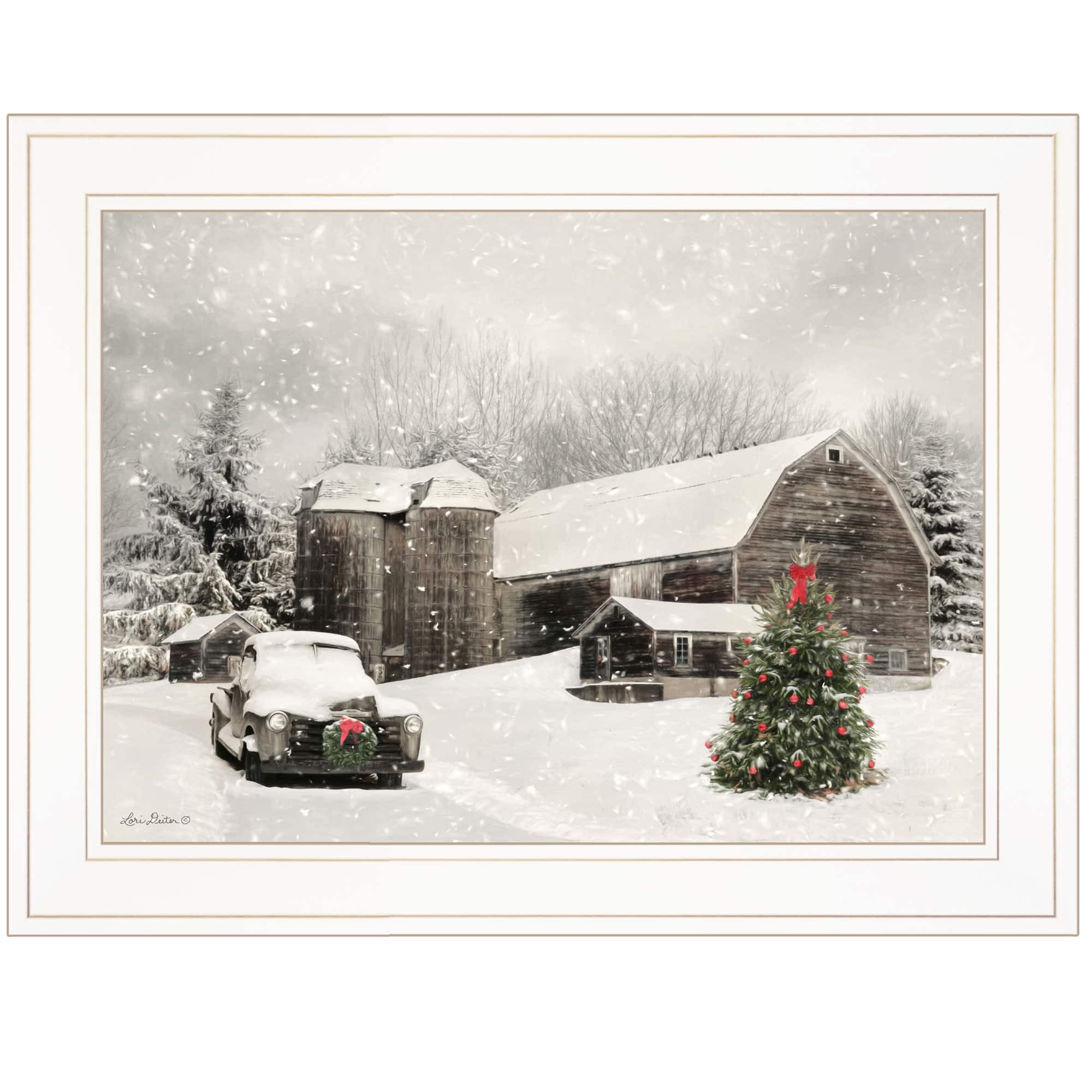 TinyHomie - Decor 4U Farmhouse Christmas Framed Wall Art Lori Deiter - White