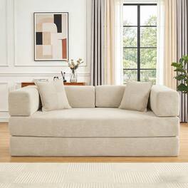 Dyonery - 78"Folding Sofa Bed Convertable Corduroy Couch Floor Sleeper 4-in-1 DIY Combination Modular Sofa Fold Out Comfy sofa. - Beige
