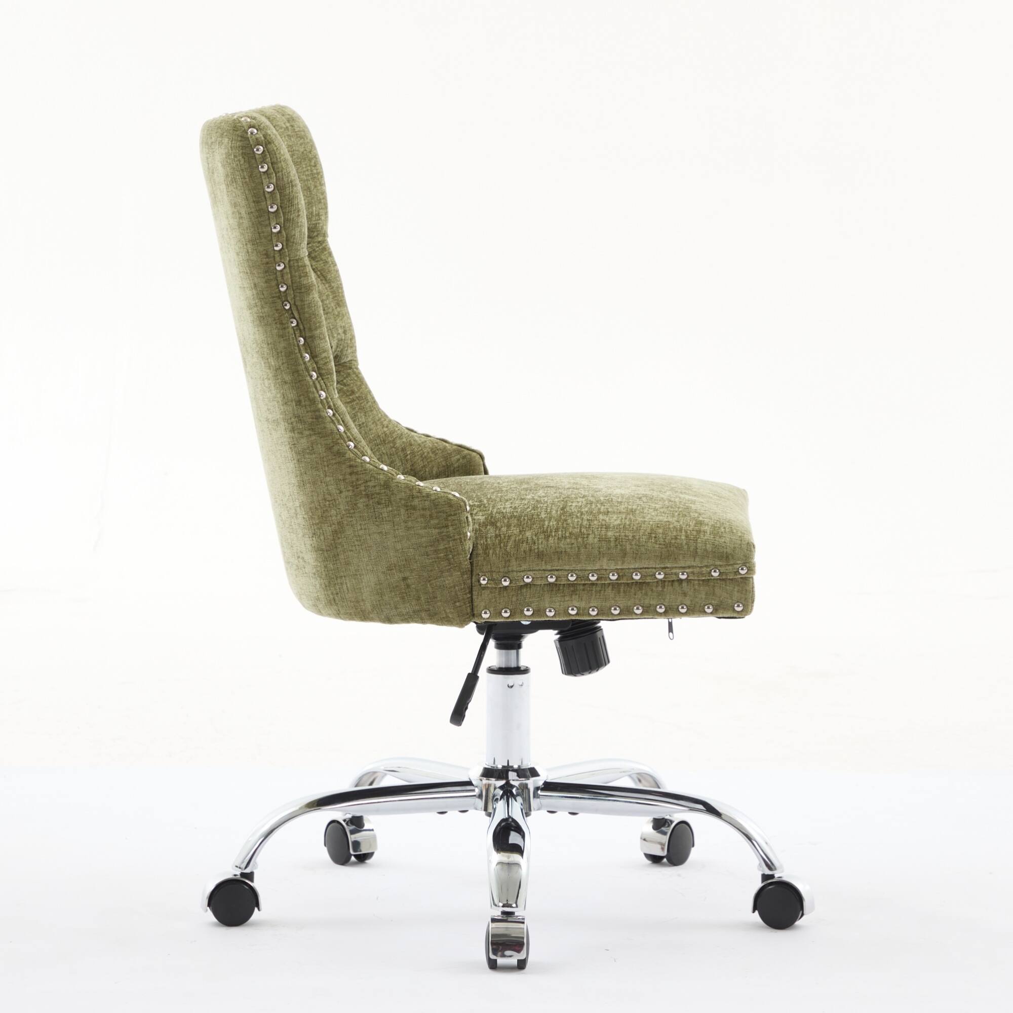 Alt View 1. GOODSILO - Modern Chenille Upholstered Office Chair with Tufted Button Design and Chrome Metal Base for Home Office Workspace - Green.