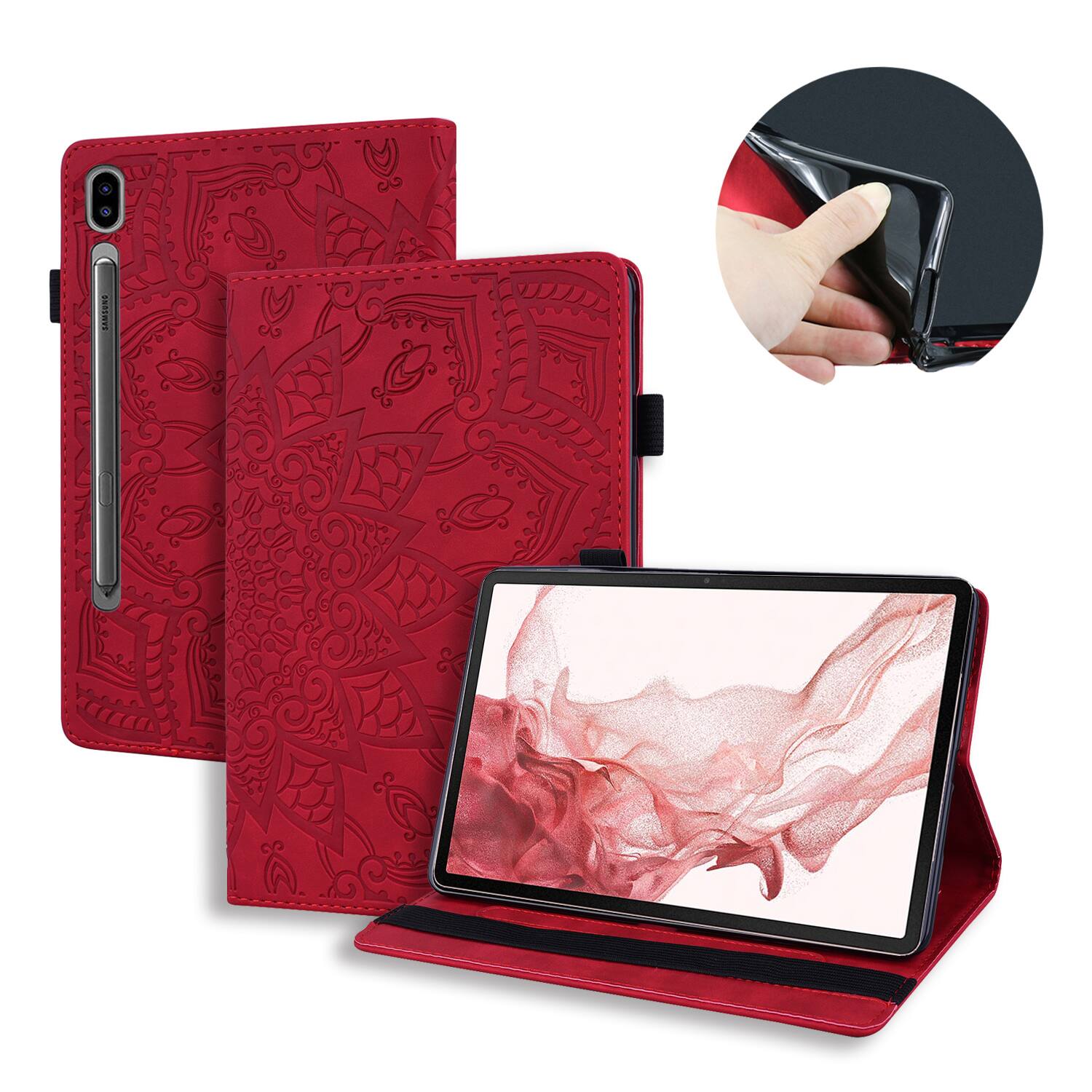 Front. Dteck - Case for Samsung Galaxy Tab S10 Ultra & S9 Ultra & S8 Ultra (X920/X910/X900),Shockproof Embossed PU Leather Folio Cover - Red.