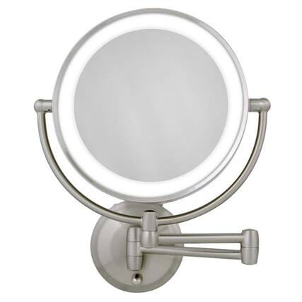 Front. Zadro - LED Lighted Wall Mounted Makeup Mirror with 10X/1X Magnifications & Extendable Arm - Satin Nickel.