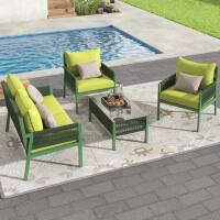 Front. Siljoy - 4-Piece Rope Patio Set, Tempered Glass Table, Deep Seating Thick Cushions, Outdoor Furniture for Backyard Porch Balcony - Green.