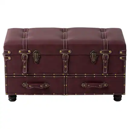 Front. COZAYH - COZAYH Vintage Storage Bench, Upholstered Wooden Ottoman Bed Chest Box, Magenta - Dark Magenta.