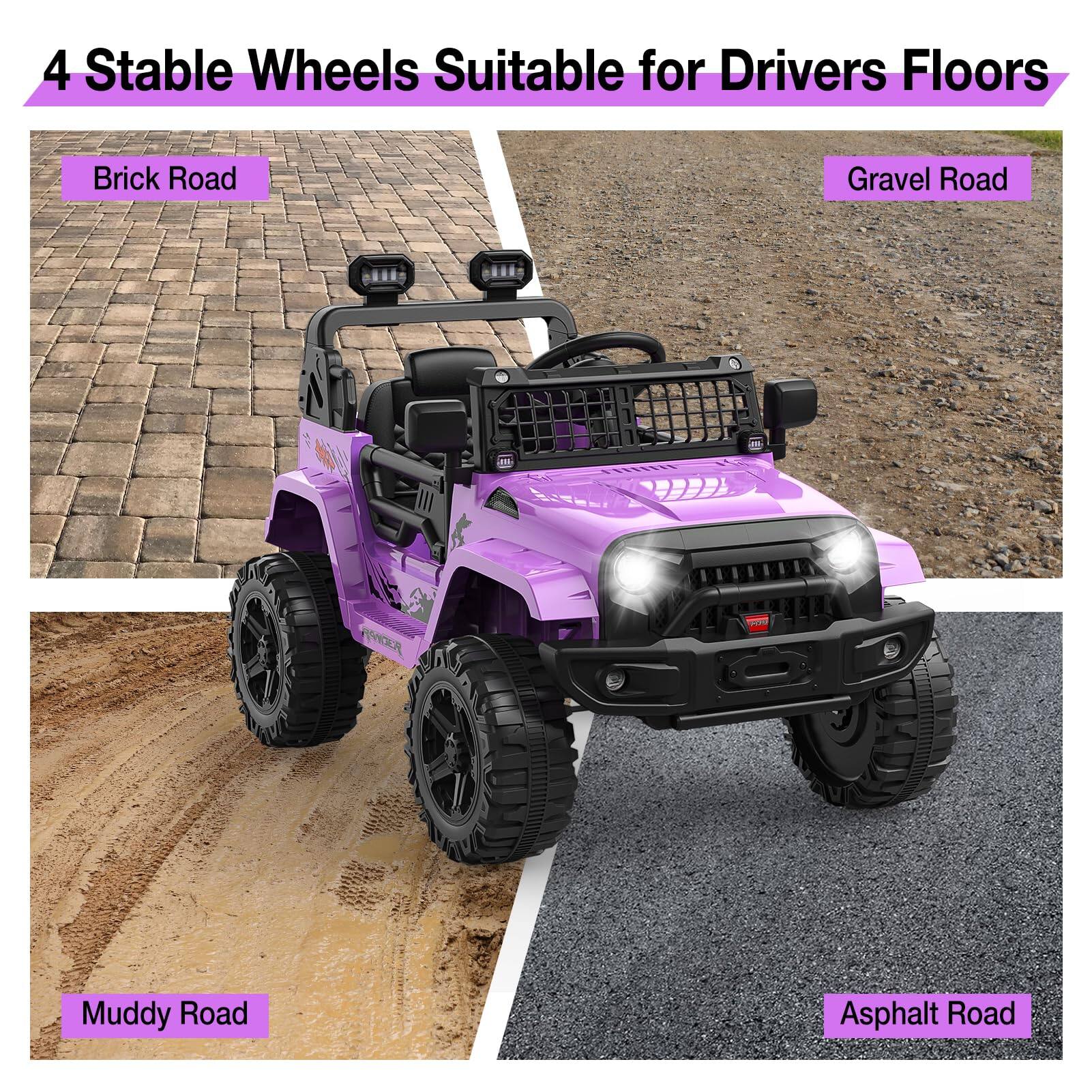 4 Stable Wheels Suitable for Drivers Floors

- Brick Road
- Gravel Road
- Muddy Road
- Asphalt Road