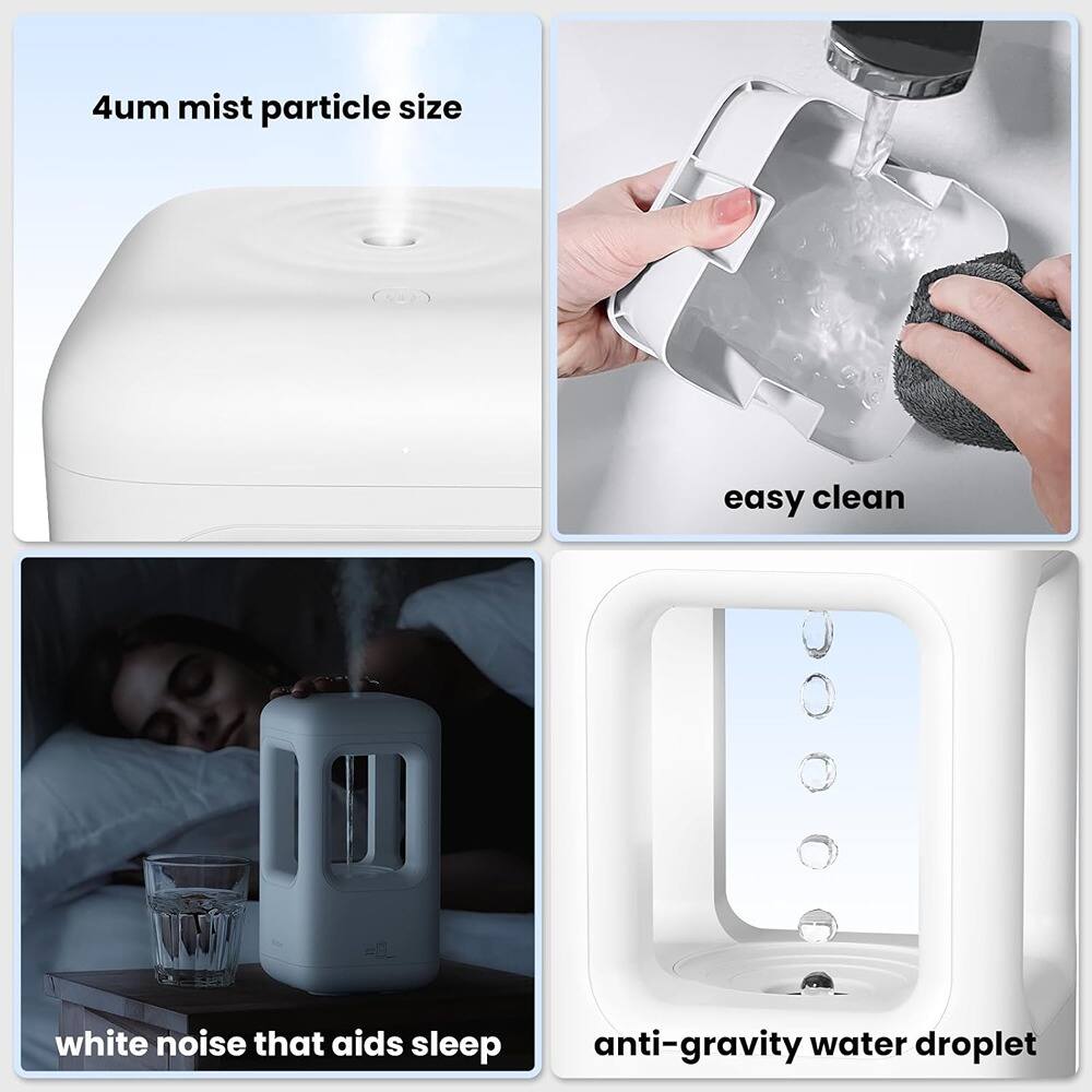 4um mist particle size

easy clean

white noise that aids sleep

anti-gravity water droplet