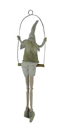 Allstate Floral - Santa On Swing Christmas Gnome Holiday Elf Hanging Decoration - Gray