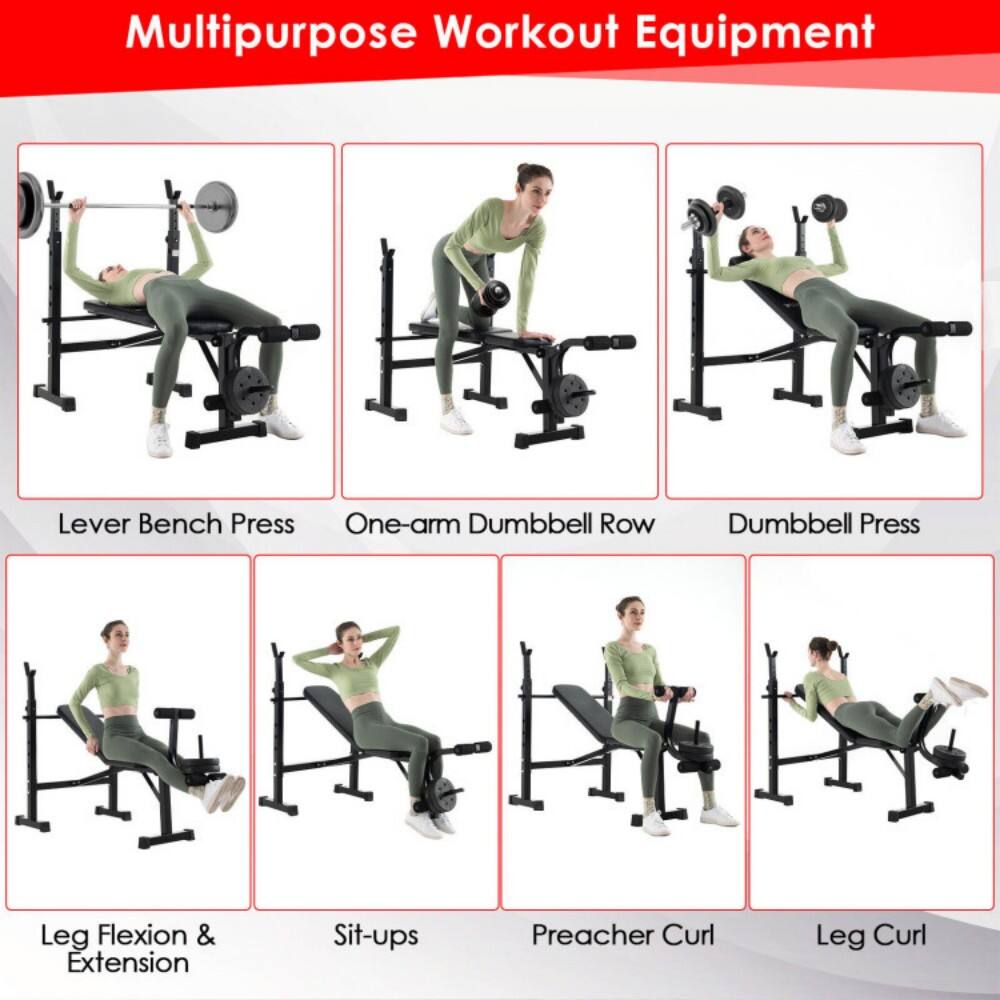 Multipurpose Workout Equipment

- Lever Bench Press
- One-arm Dumbbell Row
- Dumbbell Press
- Leg Flexion & Extension
- Sit-ups
- Preacher Curl
- Leg Curl