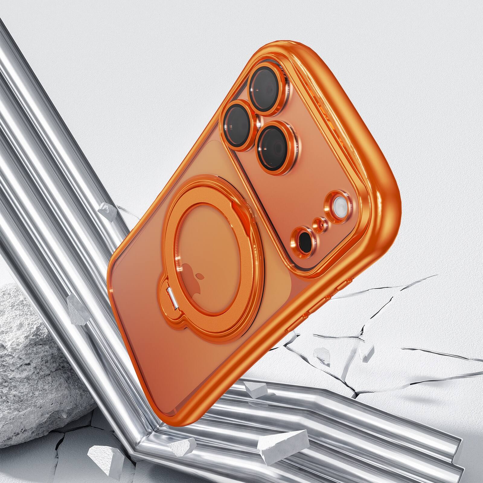 Alt View 1. UUCOVER - Magnetic Clear Case for iPhone 17 Pro Max Shockproof TPU Ring Stand Camera Lens Protector Cover with Shoulder Strap - Orange.