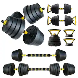 Loheer - Adjustable Dumbbells 66 lbs Weight Set with Connector, Home Gym Weights, Barbell Conversion - Black and Yellow