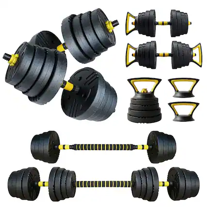 Front. Loheer - Loheer Adjustable Dumbbells 66 lbs Weight Set with Connector, Home Gym Weights, Barbell Conversion - Black and Yellow.