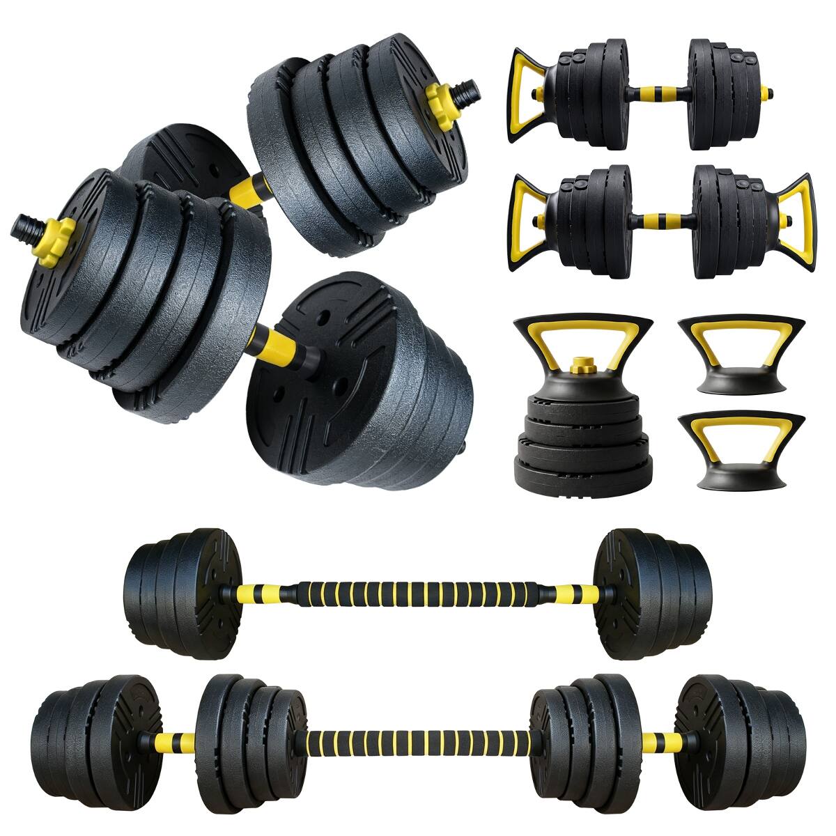 Front. Loheer - Loheer Adjustable Dumbbells 66 lbs Weight Set with Connector, Home Gym Weights, Barbell Conversion - Black and Yellow.