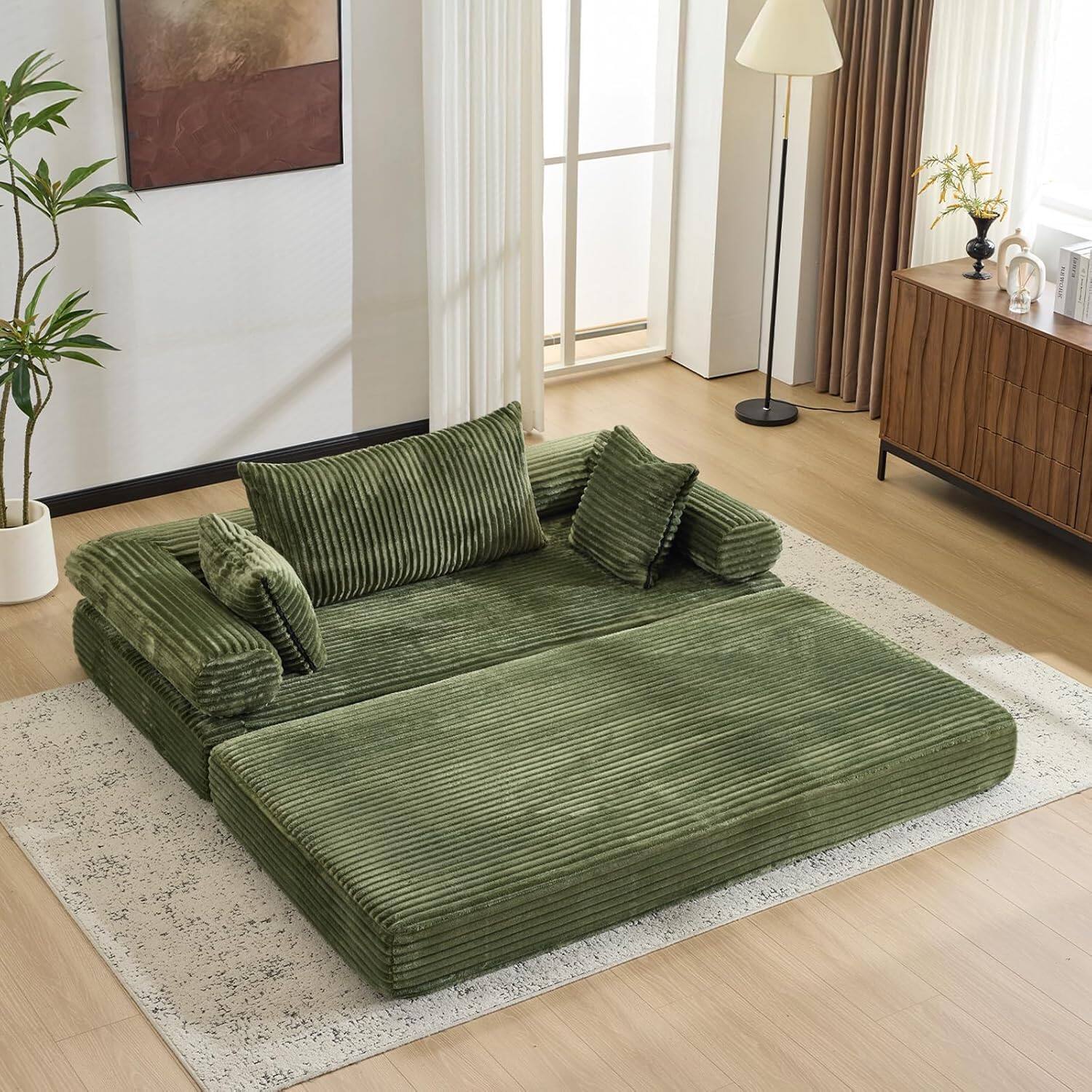 Alt View 8. Winado - Convertible Futon Sofa Bed Corduroy Couch Loveseat Sleeper Sofa, 2-in-1 Throw Pillow & Blanket Couches for Living Room - Green.