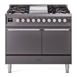 ILVE - Professional Plus II Series 40 in. Dual Fuel Range with 6 Sealed Burners + Griddle (Natural Gas, Satin Trim) - Graphite Matte