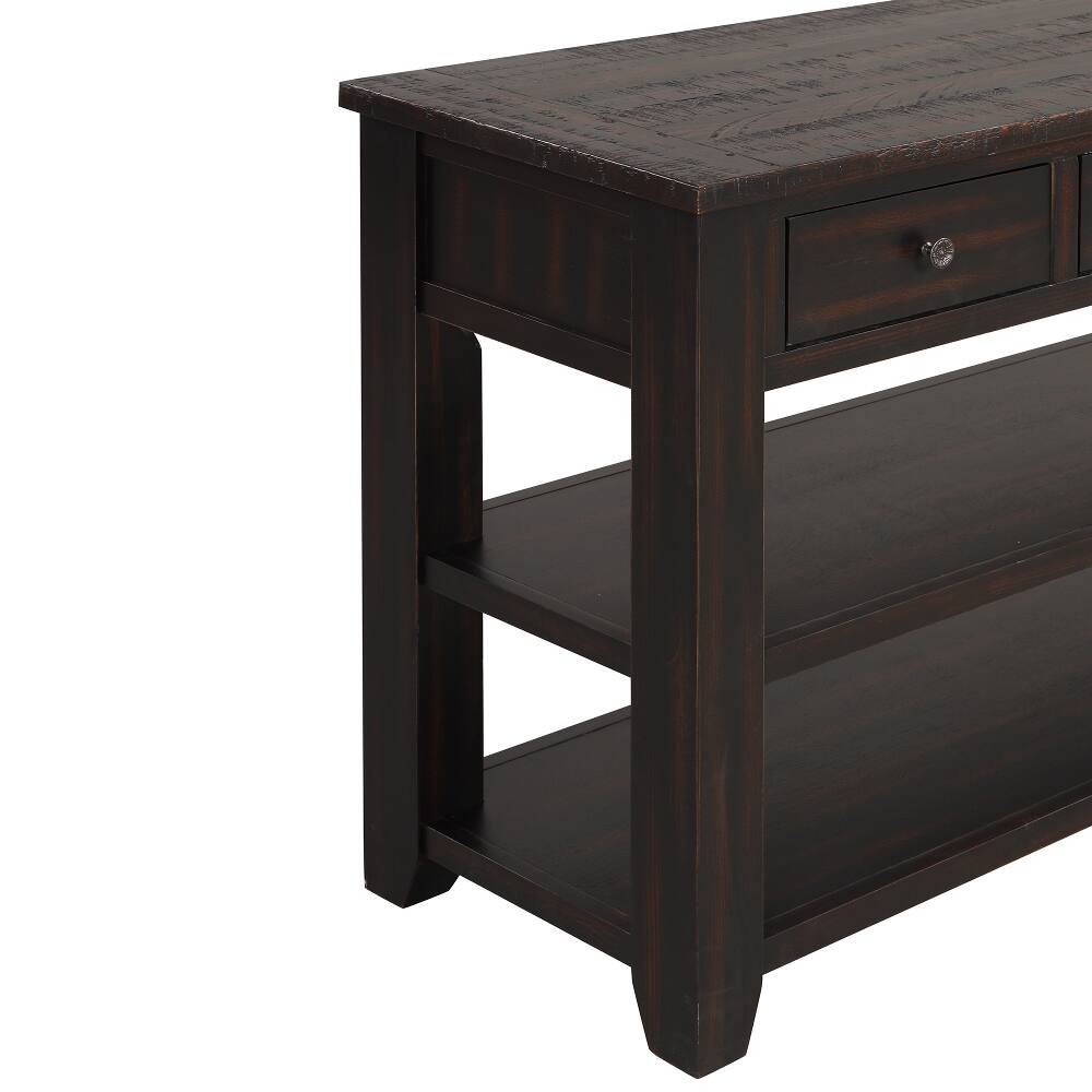 Alt View 7. Loheer - Loheer 48 Inch Solid Pine Wood Console Table Distressed Black Entryway Table with 3 Drawers and 2 Shelves - Black.