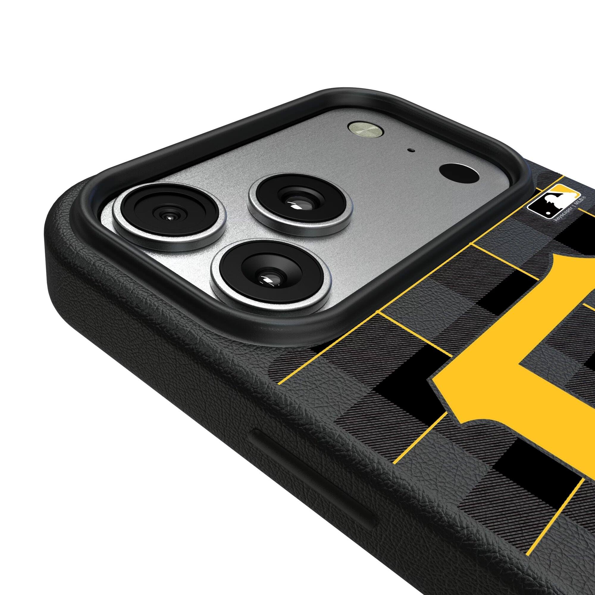 Alt View 2. Keyscaper - Pittsburgh Pirates Plaid Magnetic Bump iPhone Case - 16 Plus - Black.