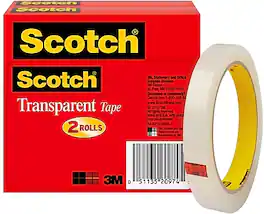 Scotch - Tape Refill, 0.5" x 72 yds., 3" Core, 2 Rolls/Pack - Transparent Clear