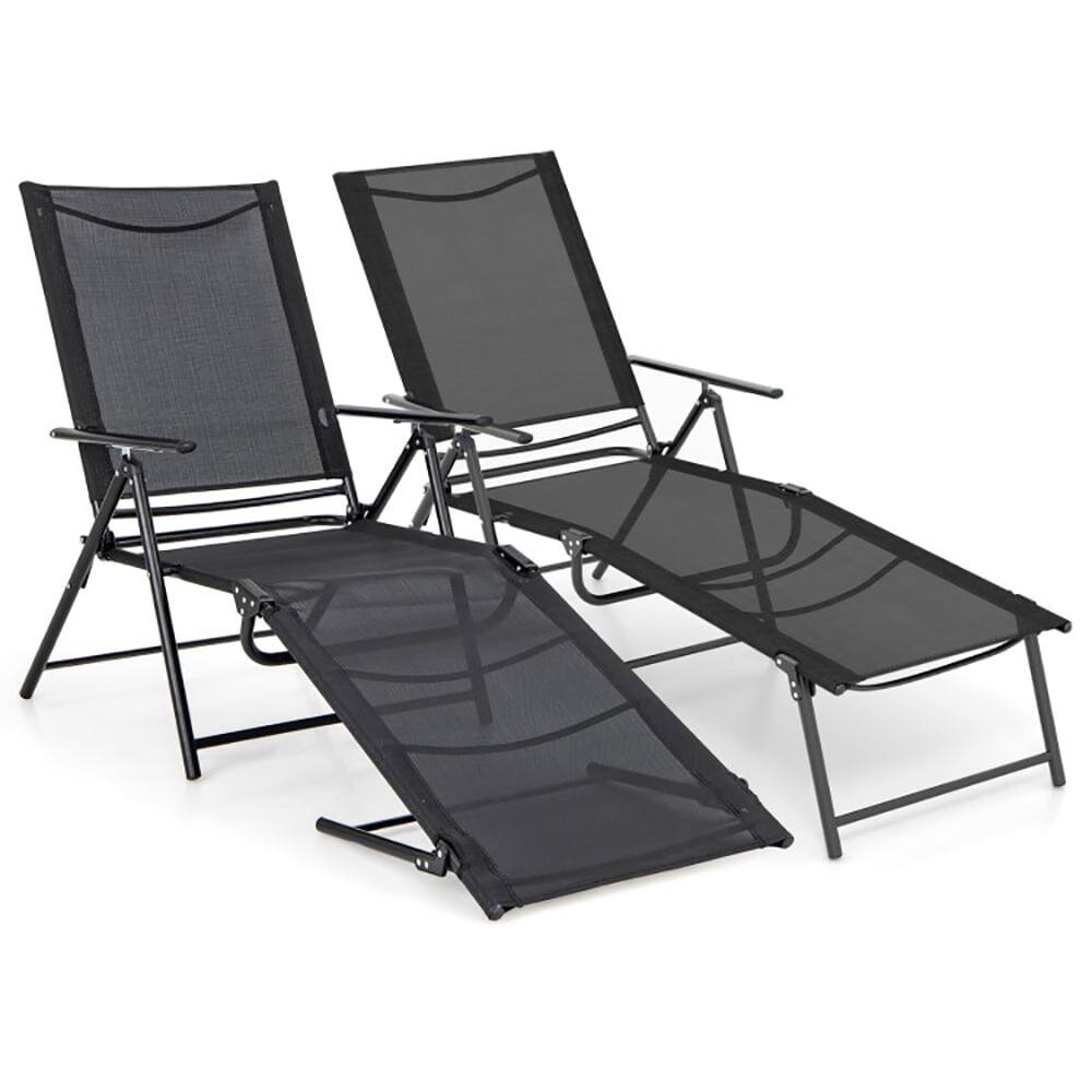 Back. Kadyn - Outdoor Chaise Lounge Chair, 2 Pc Patio Folding Chaise Lounge Chairs Recliner with 6-Level Backrest-Black - Black.