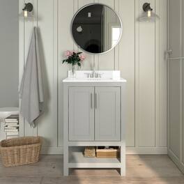 Vesta Bathroom Vanity, Single Sink Cabinet with 2 Soft Close Doors and Open Shelf, Carrara Marble Finish Countertop