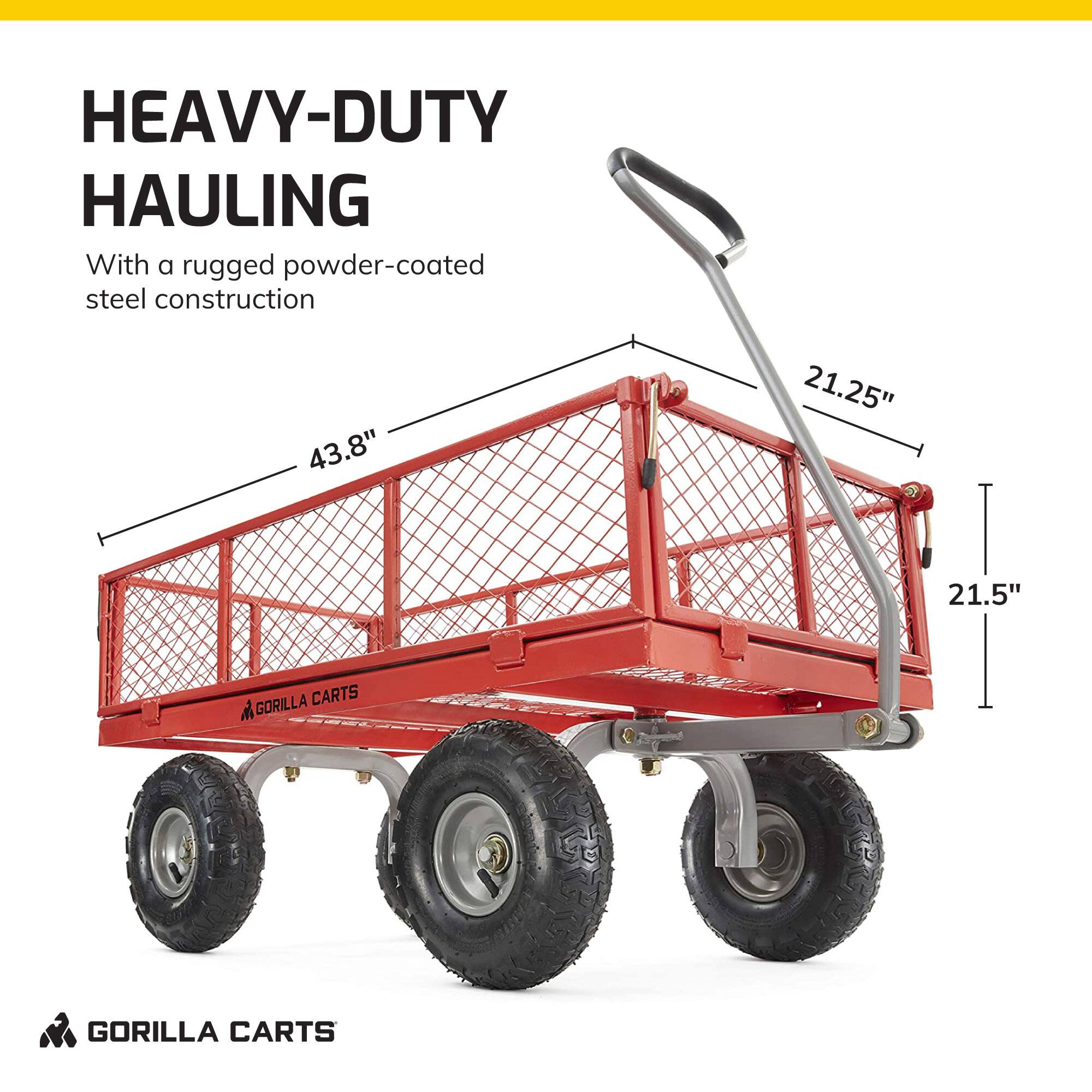 HEAVY-DUTY HAULING  
With a rugged powder-coated steel construction  

43.8"  
21.25"  
21.5"  

GORILLA CARTS