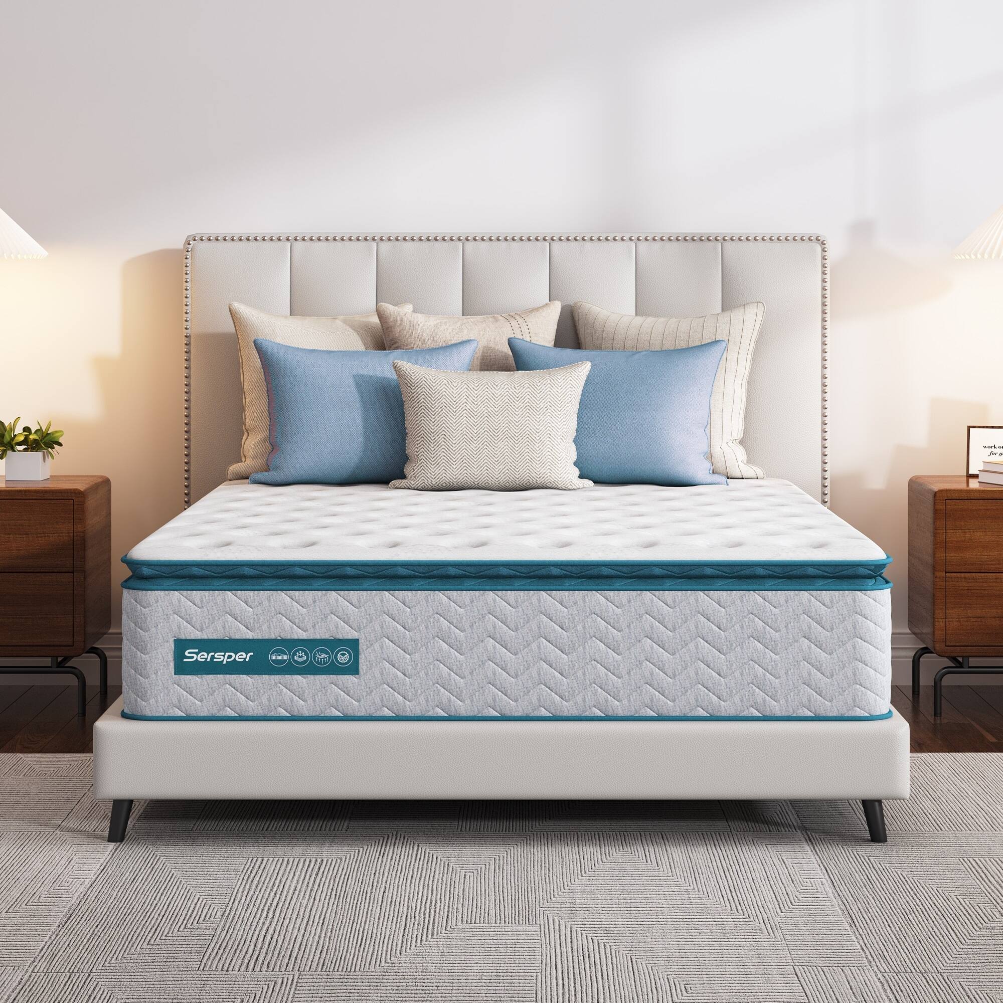 Front. Sersper - 12 in. Medium Firm Hybrid Euro Top Full Size Breathable Mattress - White.