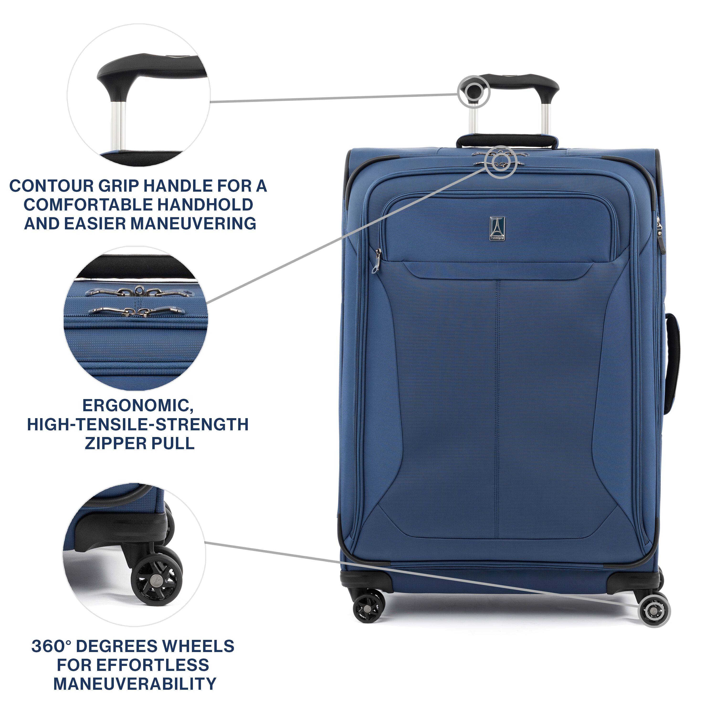 CONTOUR GRIP HANDLE FOR A COMFORTABLE HANDHOLD AND EASIER MANEUVERING

ERGONOMIC, HIGH-TENSILE-STRENGTH ZIPPER PULL

360° DEGREES WHEELS FOR EFFORTLESS MANEUVERABILITY