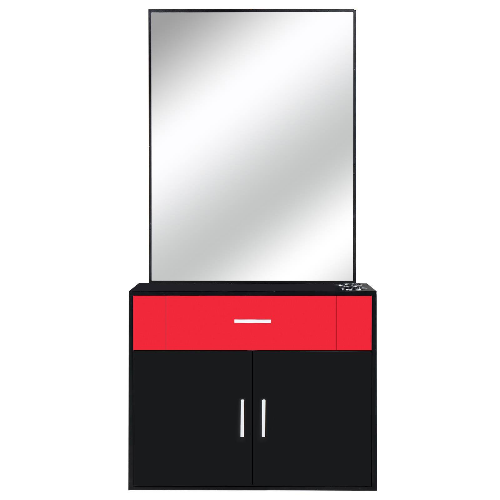 Alt View 1. Winado - Wall Mount Salon Cabinet Barber Stations with Mirror Barber Beauty Spa Equipment - Black & Red.