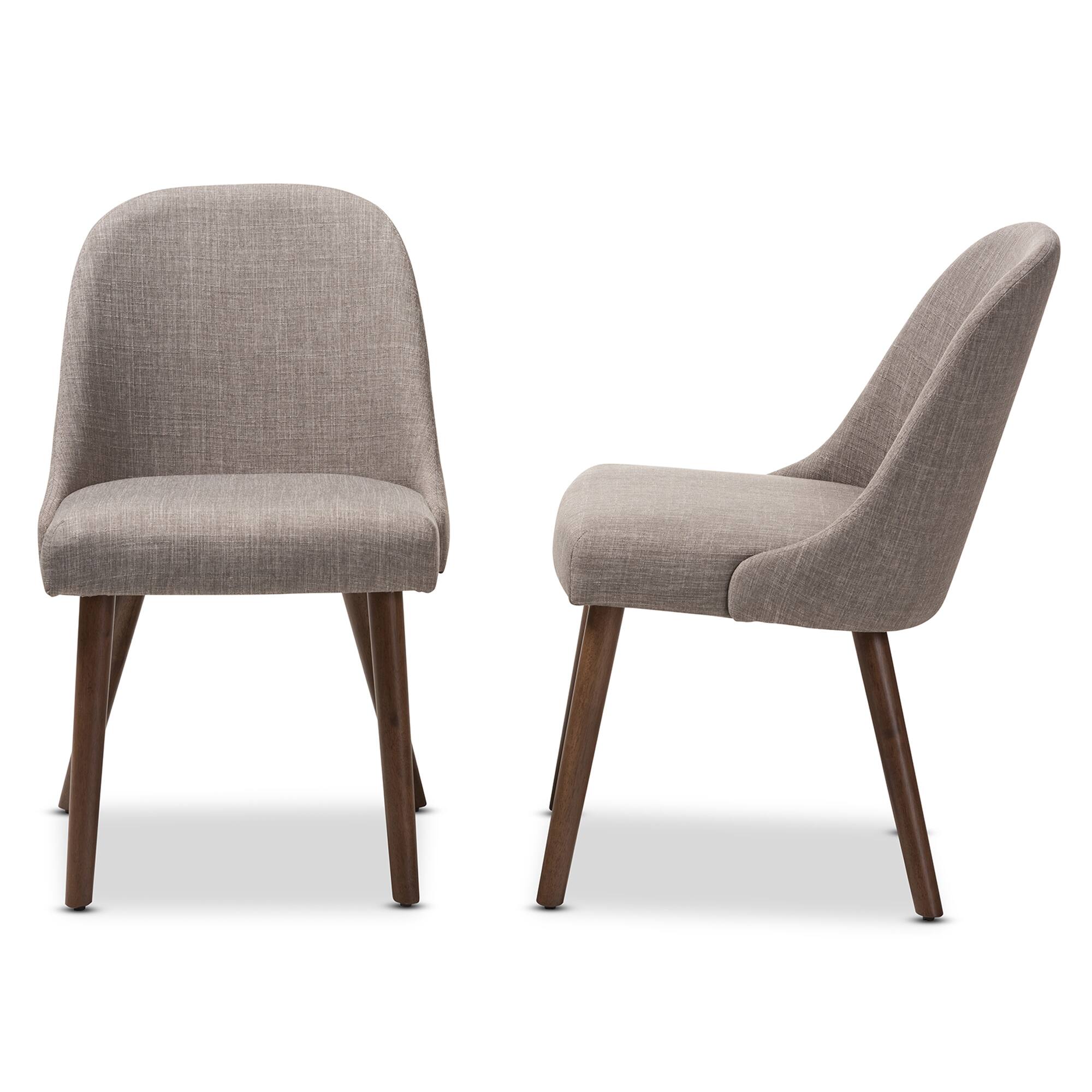 Left. Baxton Studio - Set of 2 Cody Mid-Century Modern Fabric Upholstered Walnut Finished Wood Dining Chairs - Light Grey.