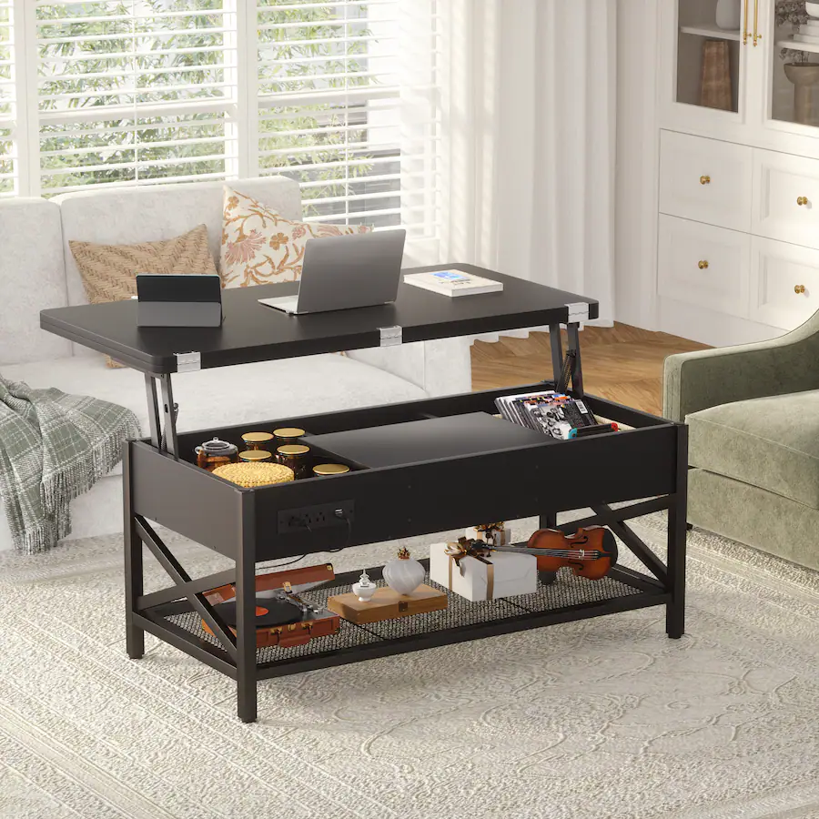Center Table Light Aheaplus Convertible Lift Top Coffee Table: LED Lights & Power Outlet ...