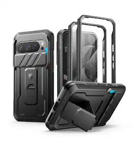 dexnor - Full-Body Cases for Google Pixel 9 Pro with Camera Cover, Built-in Screen Protector & Kickstand - Black