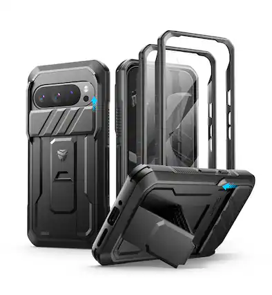 Front. dexnor - Dexnor Full-Body Cases for Google Pixel 9 Pro Black with Camera Cover, Built-in Screen Protector & Kickstand,Black - Black.