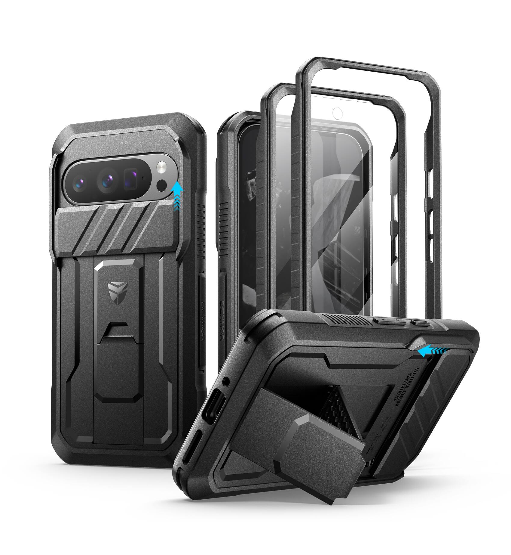 Front. dexnor - Dexnor Full-Body Cases for Google Pixel 9 Pro Black with Camera Cover, Built-in Screen Protector & Kickstand,Black - Black.