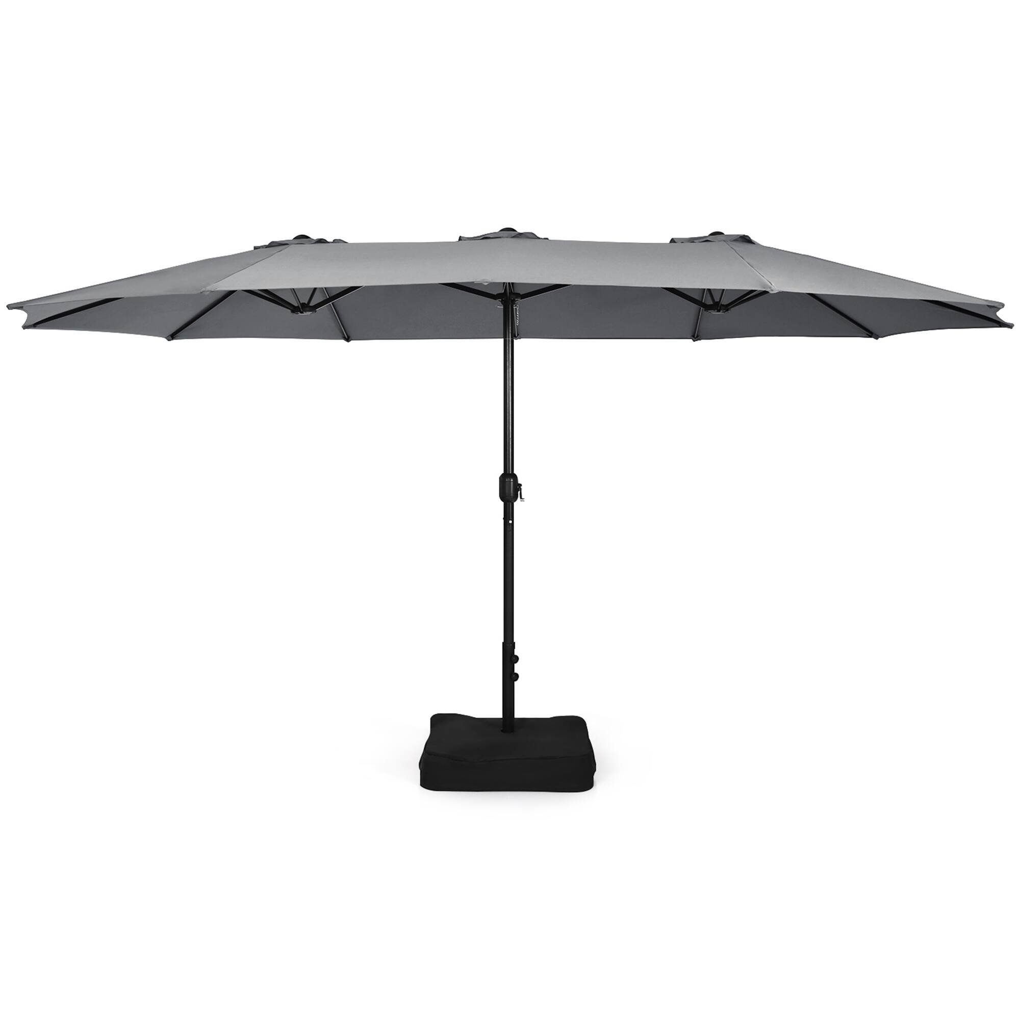 Alt View 1. Gymax - Gymax 15 ft Double-Sided Patio Twin Umbrella Extra-Large Market Umbrella w/ Base Grey - Grey.