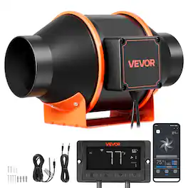 VEVOR - Inline Duct Fan, 205 CFM 4 inch EC Motor Exhaust Ventilation Fan with 10-Speed, PWM Controller, App Control - Black