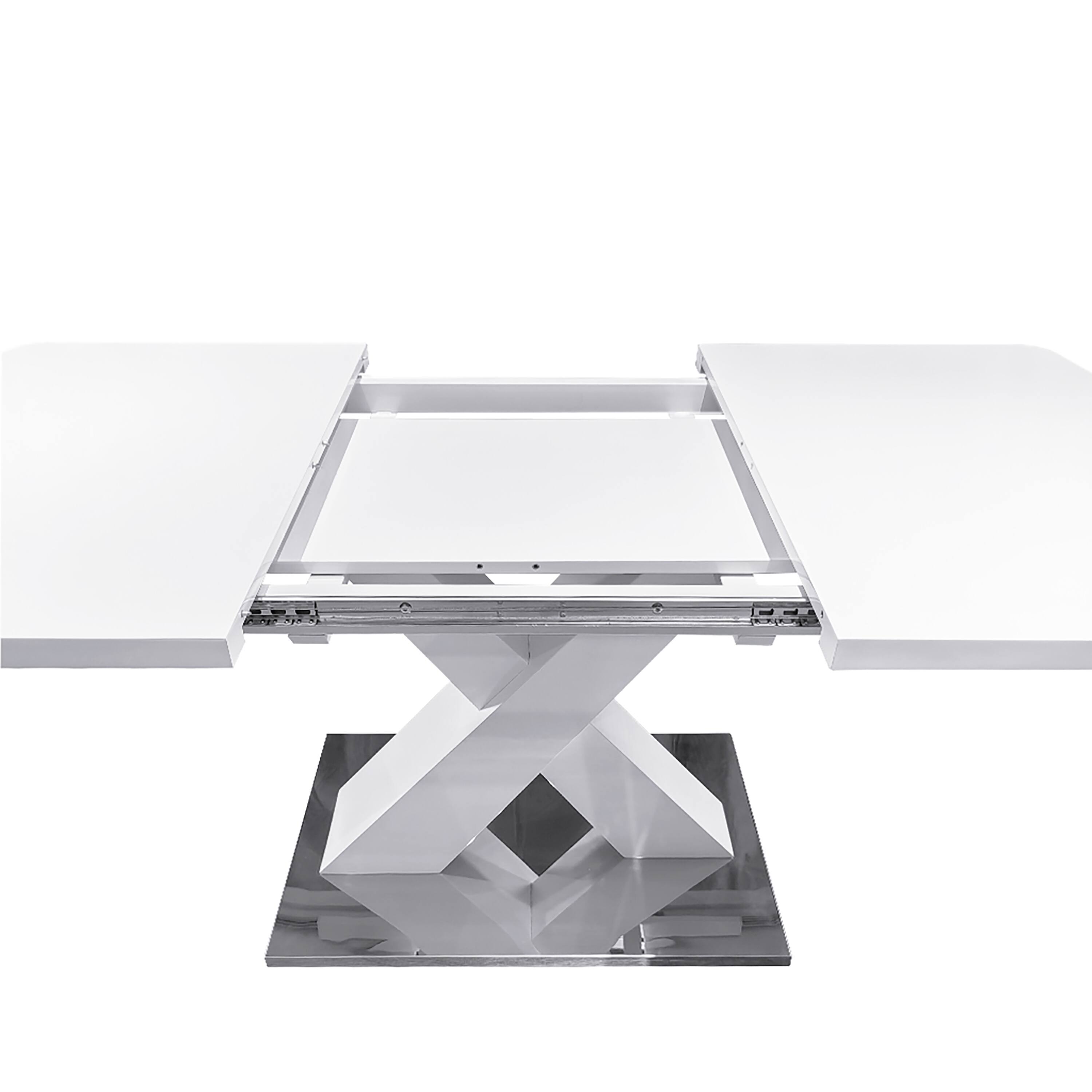 Alt View 7. Tiramisubest - Modern Square Dining Table, Stretchable, White Table Top + MDF X-Shape Table Leg with Metal Base - White.
